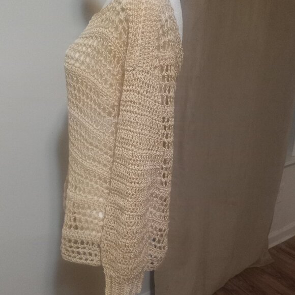 Handmade Crochet Off the Shoulder Sweater Small Ivory 100% Cotton - Picture 2 of 3